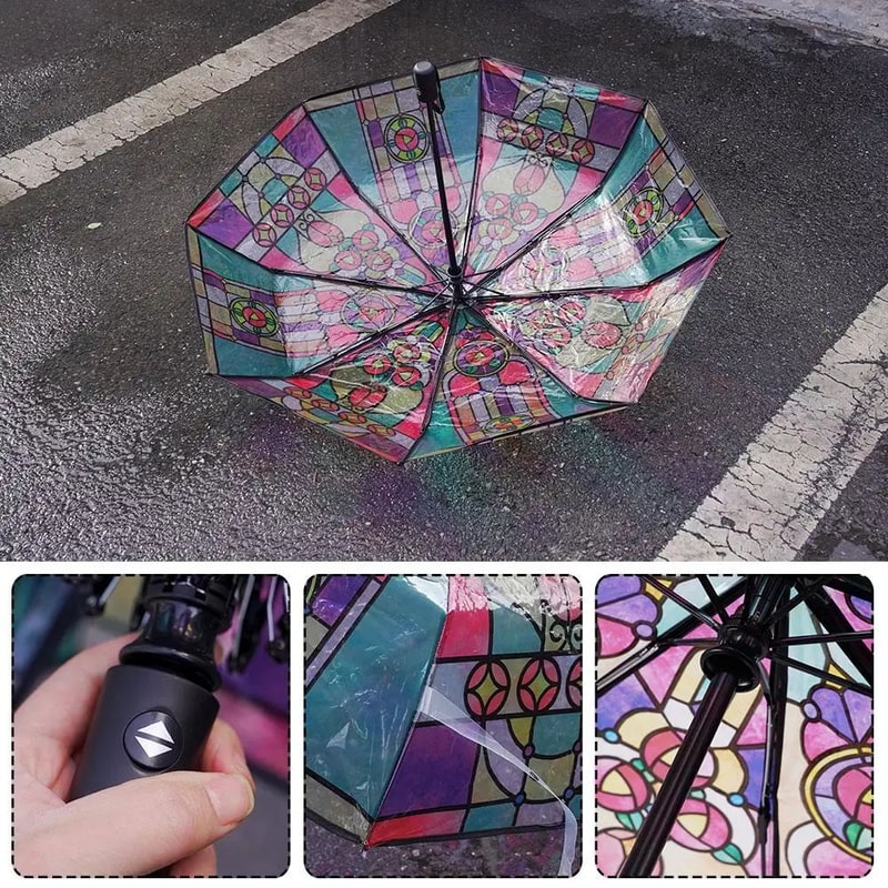 Colorful Glass Pattern Automatic Umbrella 1