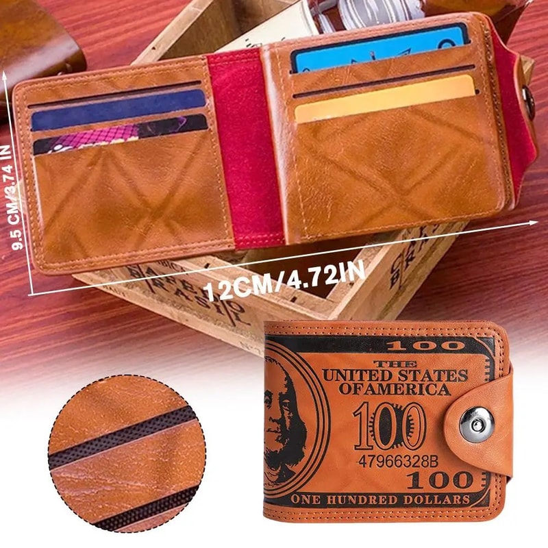 Retro Dollar Pattern Mens PU Leather Wallet 4