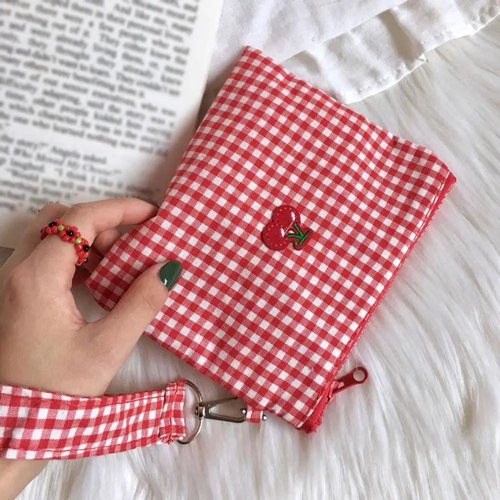 Embroidered Cherry Canvas Cosmetic Bag 4