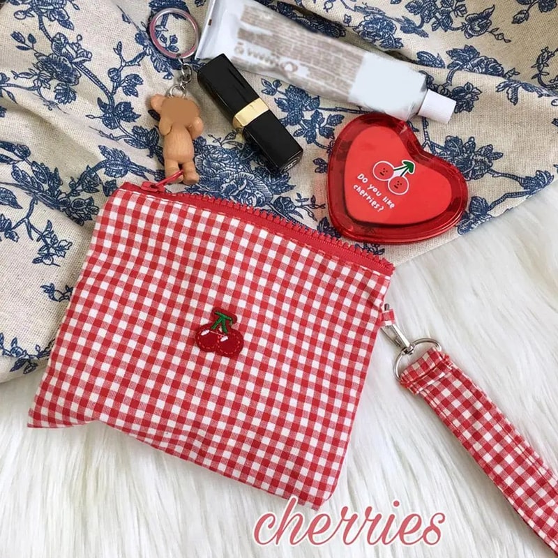 Embroidered Cherry Canvas Cosmetic Bag 7