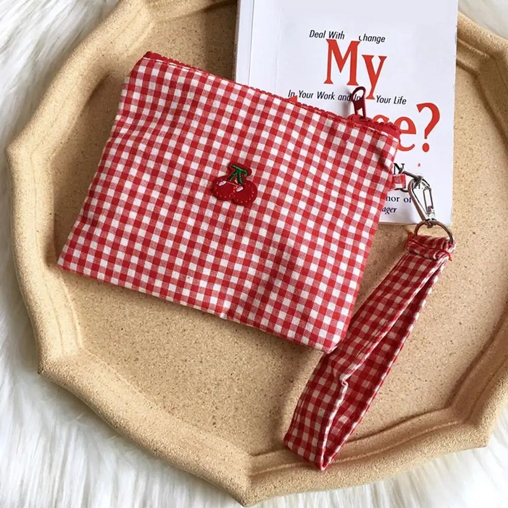 Embroidered Cherry Canvas Cosmetic Bag 8