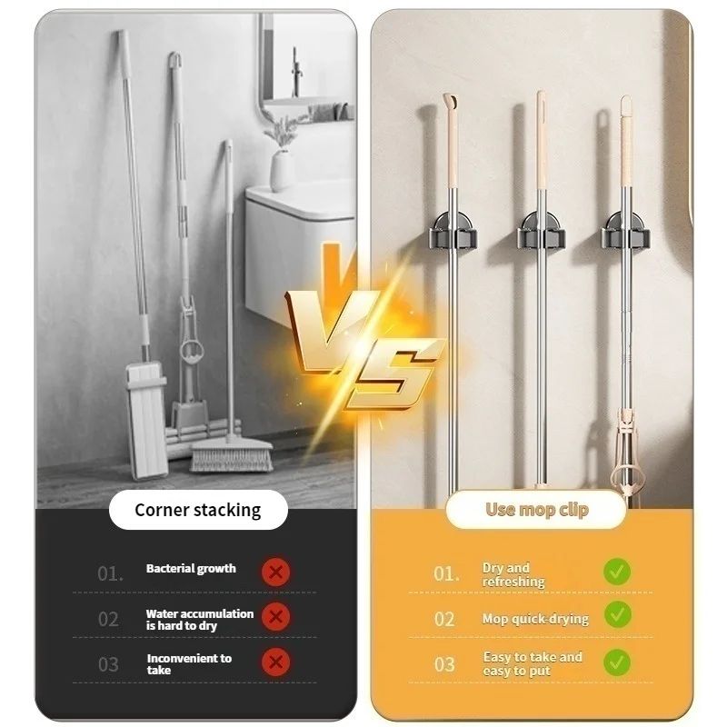 No Drill Suction Cup Mop And Broom Holder 2