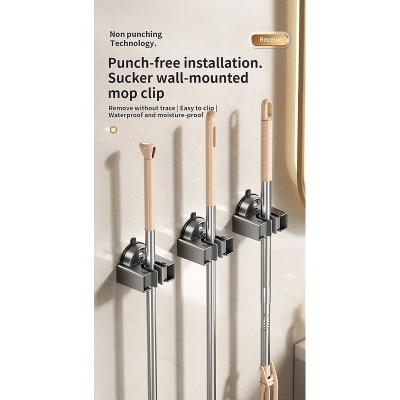 No Drill Suction Cup Mop And Broom Holder 6