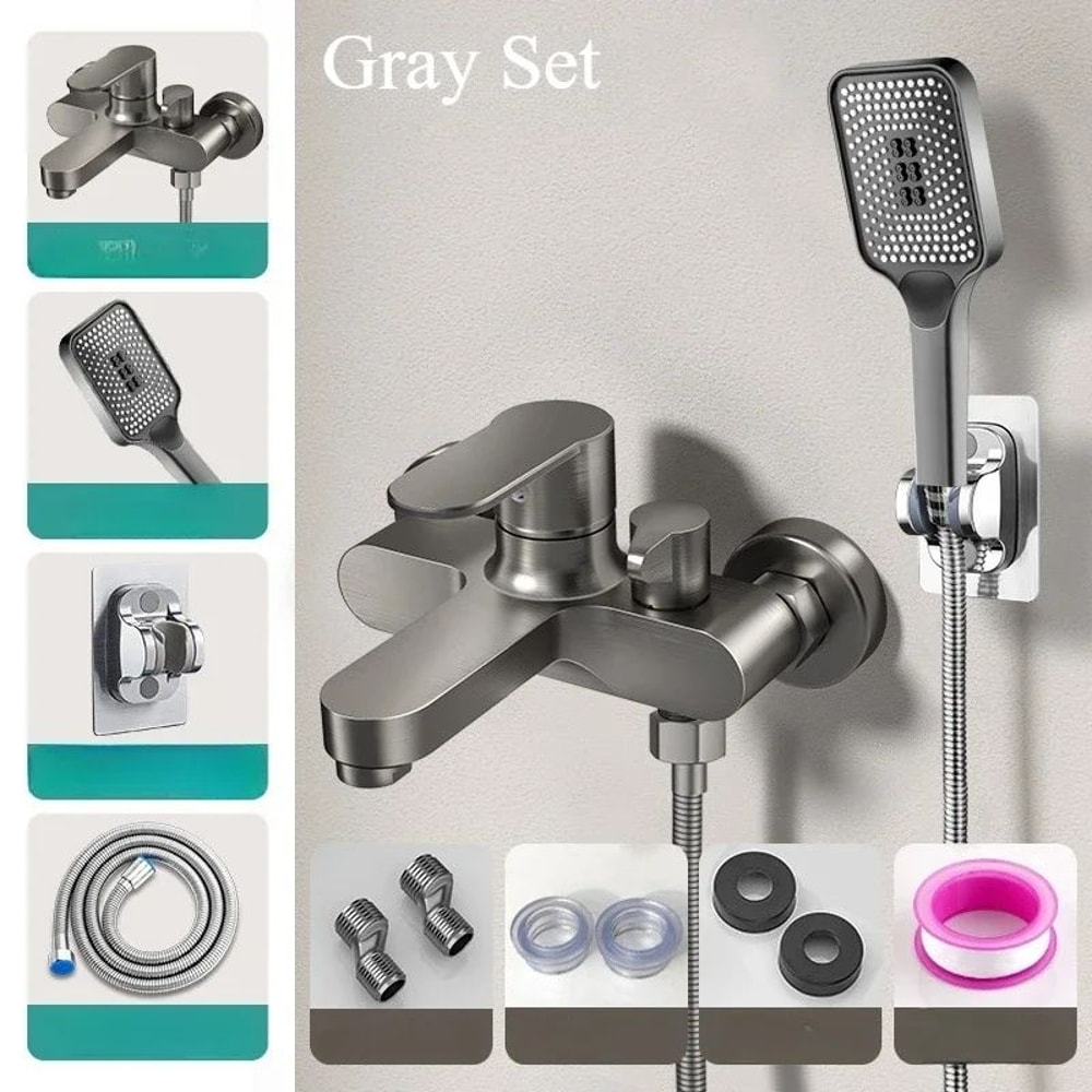 Gray Bathroom Shower Mixer Faucet Set 12