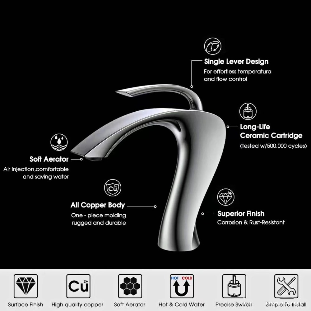 Luxury Gun Grey Bathroom Vanity Faucet 4