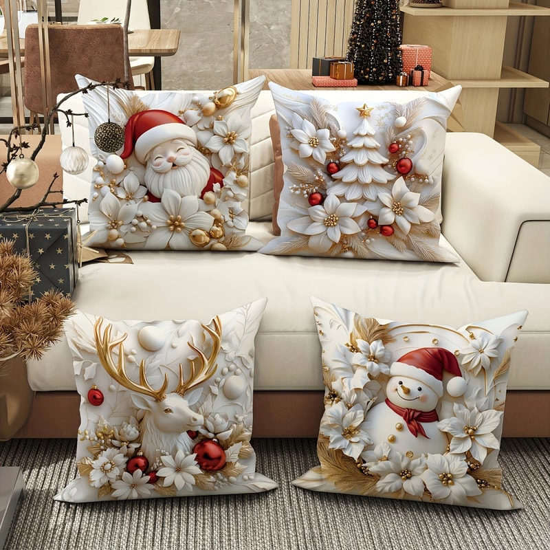 Christmas Velvet Pillow Cover Set 4