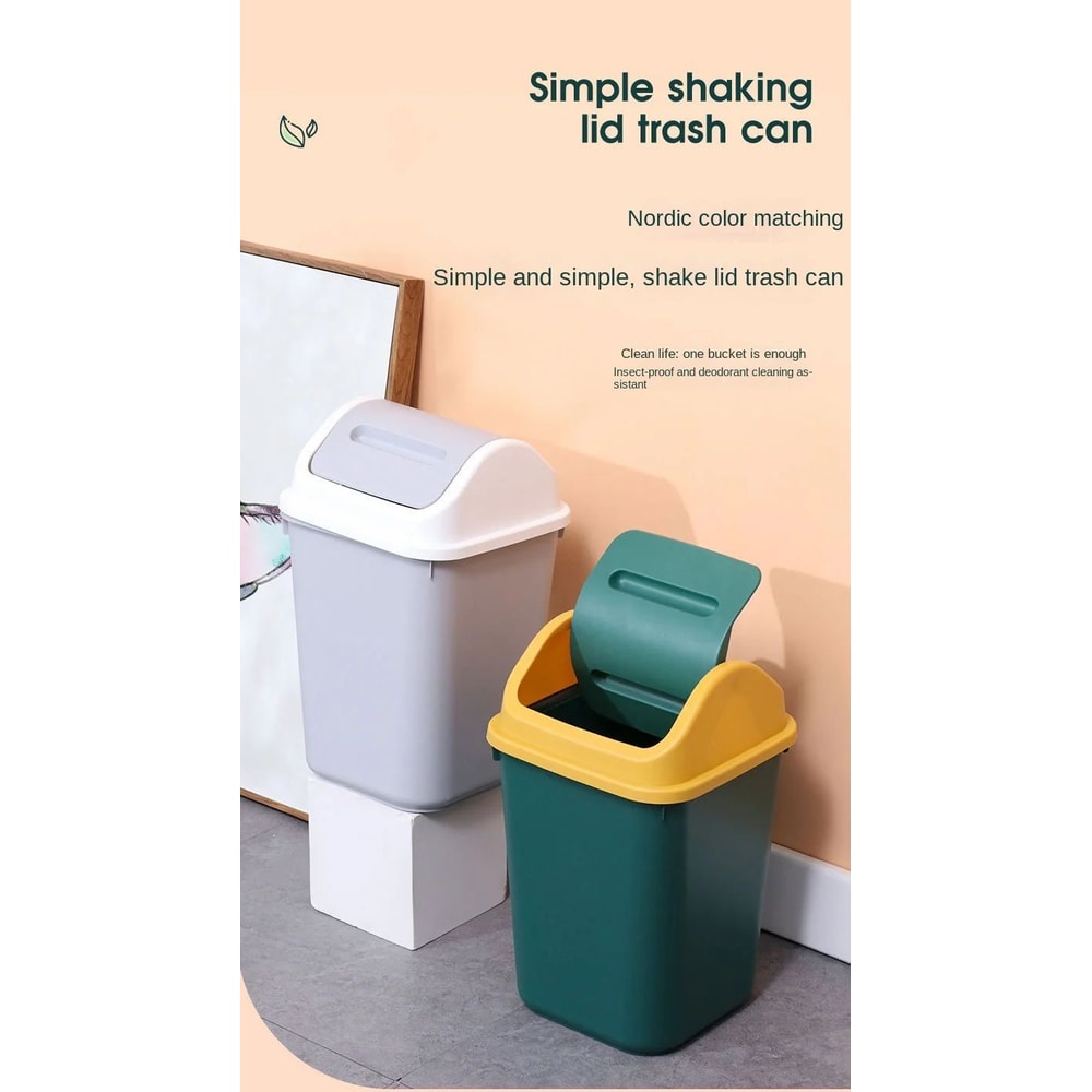 14L Square Plastic Trash Can With Lid 7