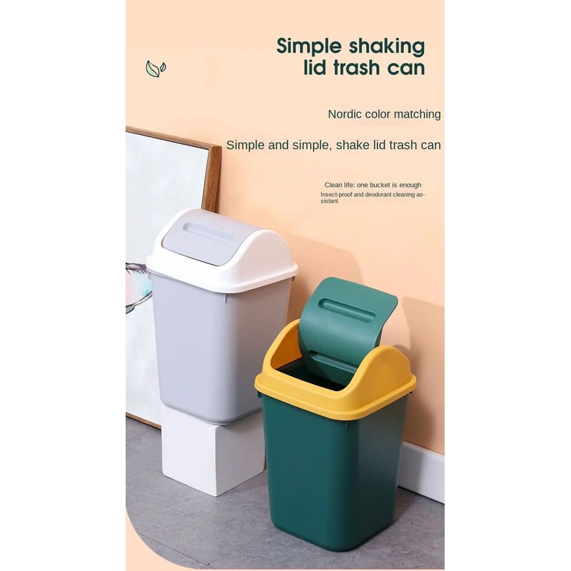 14L Square Plastic Trash Can With Lid 7