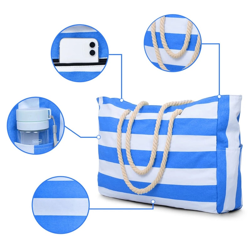 Striped Waterproof Foldable Beach Bag 2