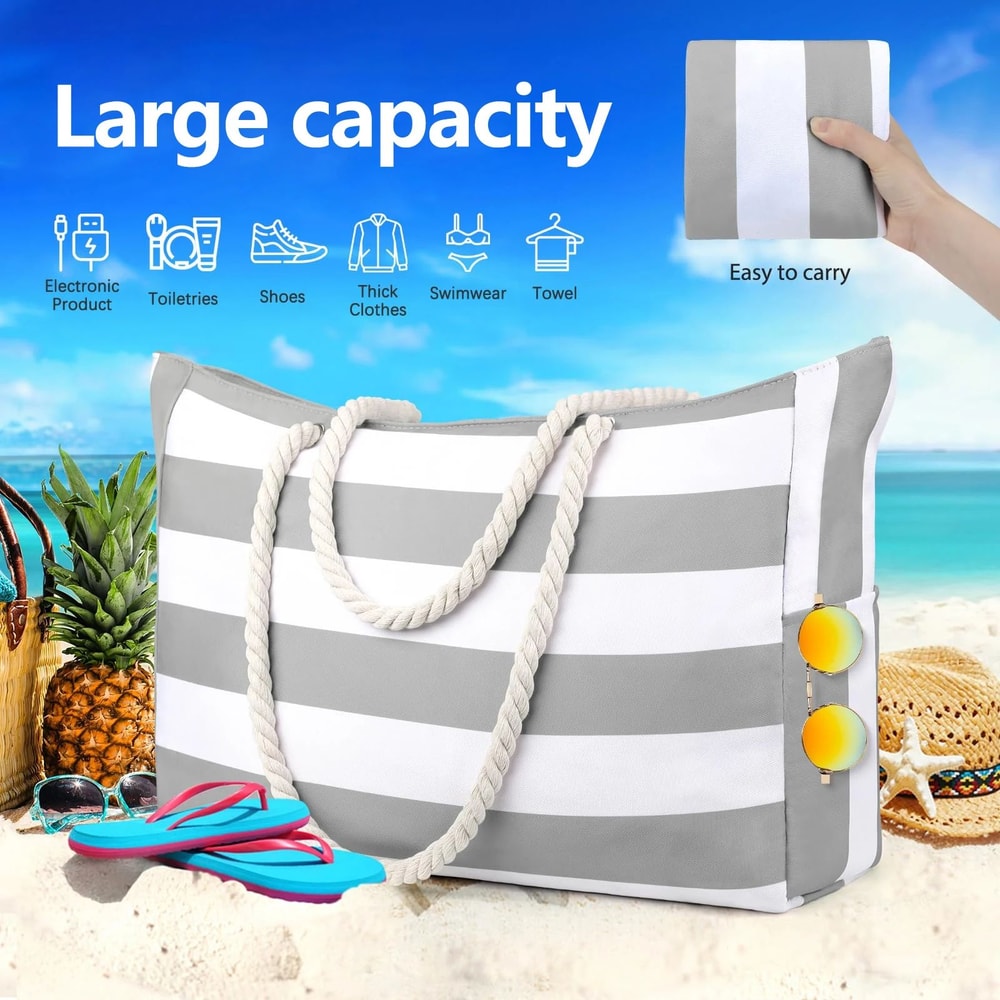 Striped Waterproof Foldable Beach Bag 3