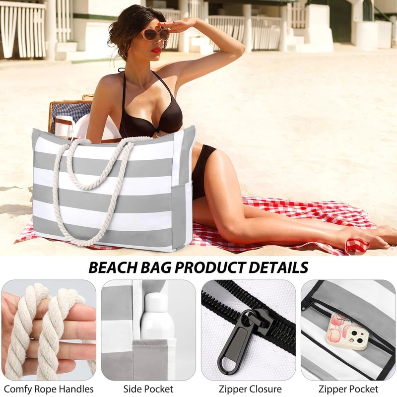 Striped Waterproof Foldable Beach Bag 5
