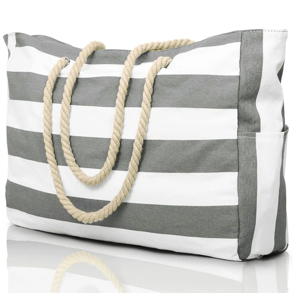 Striped Waterproof Foldable Beach Bag 8