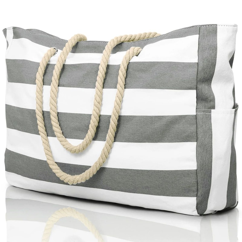 Striped Waterproof Foldable Beach Bag 8