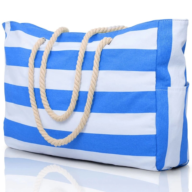 Striped Waterproof Foldable Beach Bag 10