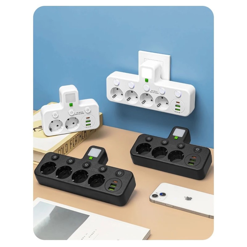 Multi Socket Wall Outlet With USB Ports 2