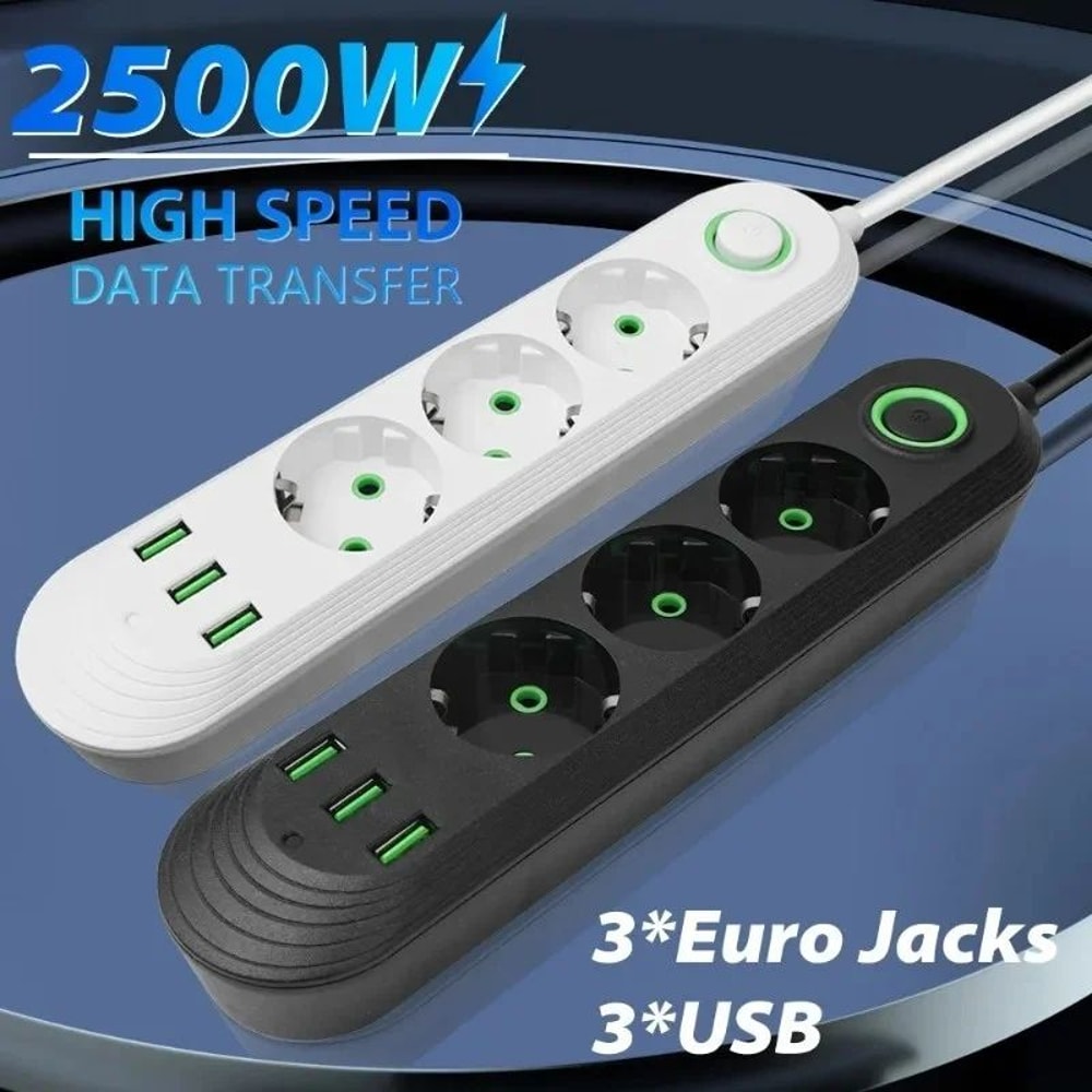 EU Power Strip With USB Charging Ports 0