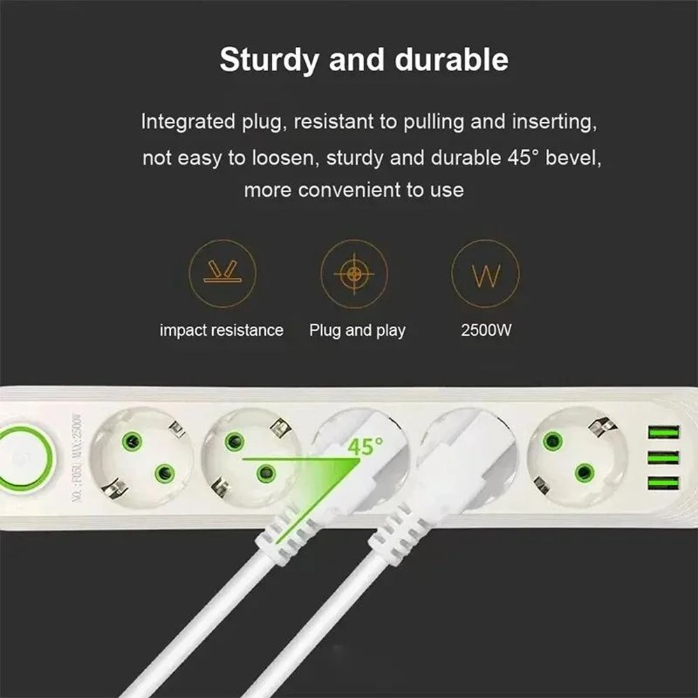 EU Power Strip With USB Charging Ports 2
