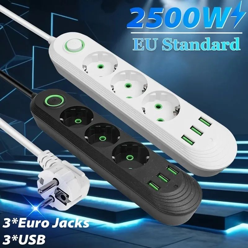 EU Power Strip With USB Charging Ports 3