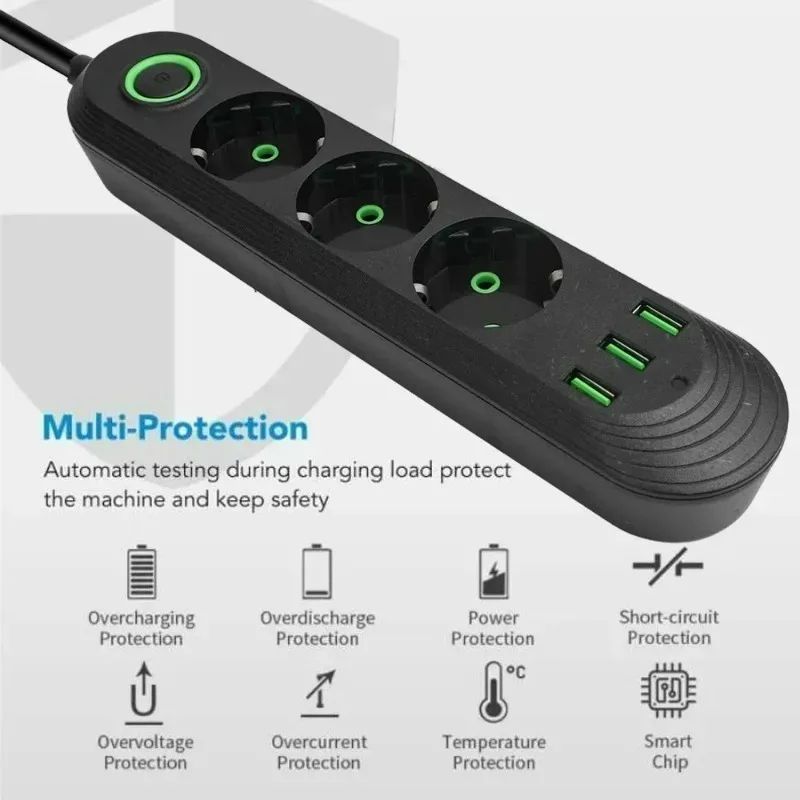 EU Power Strip With USB Charging Ports 5