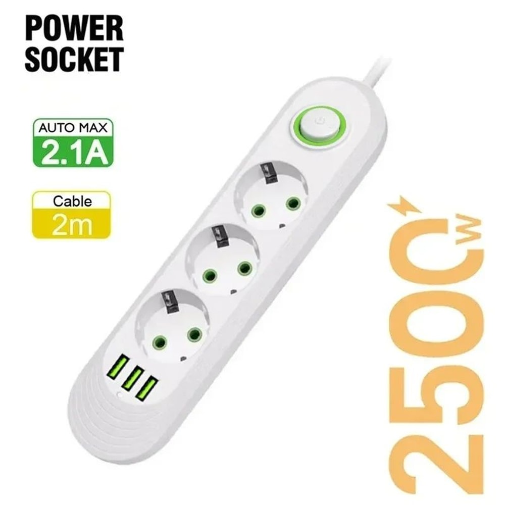EU Power Strip With USB Charging Ports 6