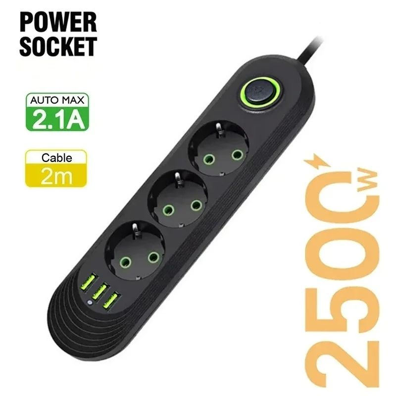 EU Power Strip With USB Charging Ports 7