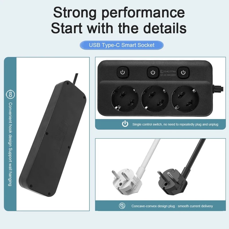 EU Power Strip With Individual Switches 4
