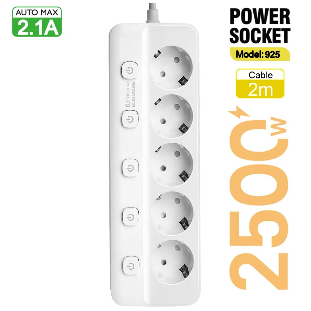 EU Power Strip With Individual Switches 9