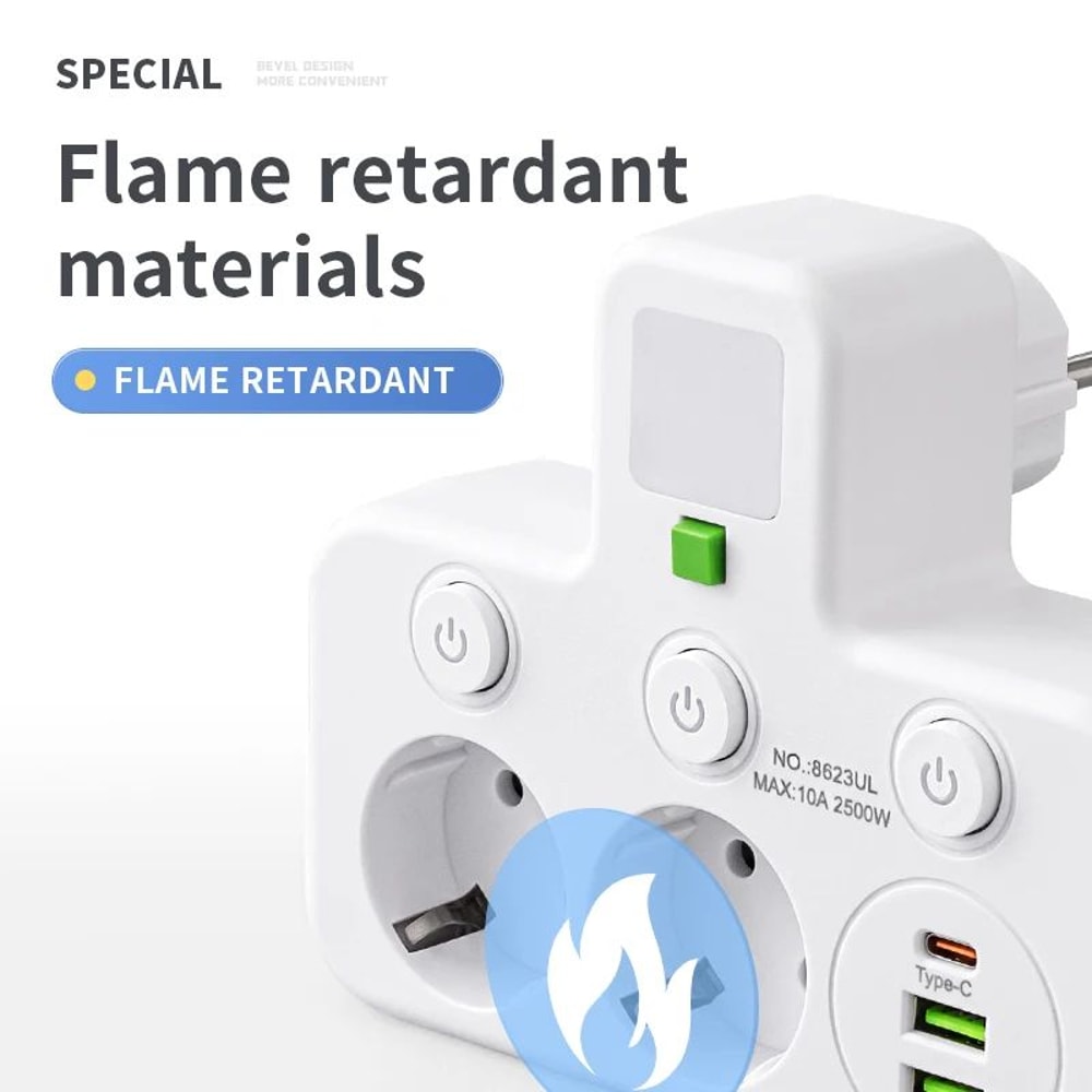 EU Power Strip With USB Charger And Separate Switches 1