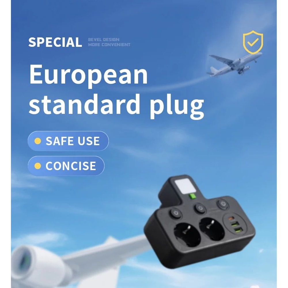 EU Power Strip With USB Charger And Separate Switches 6