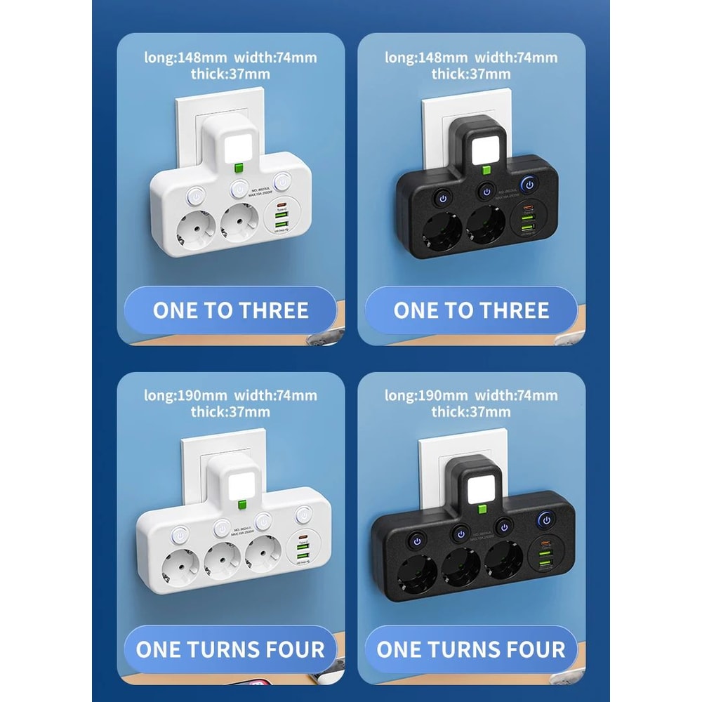EU Power Strip With USB Charger And Separate Switches 11