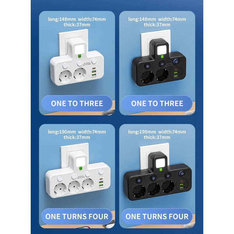 EU Power Strip With USB Charger And Separate Switches 11