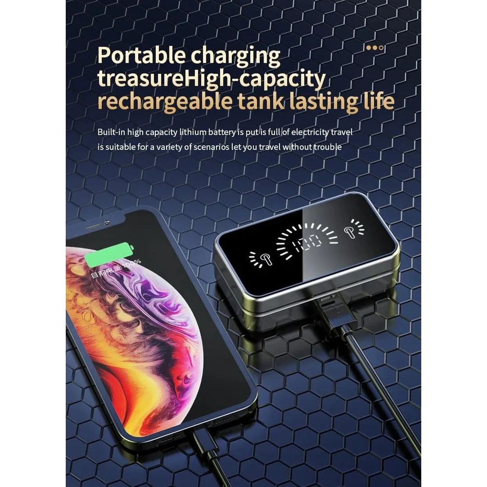 S20 Mirror Display Wireless Earbuds Black 13