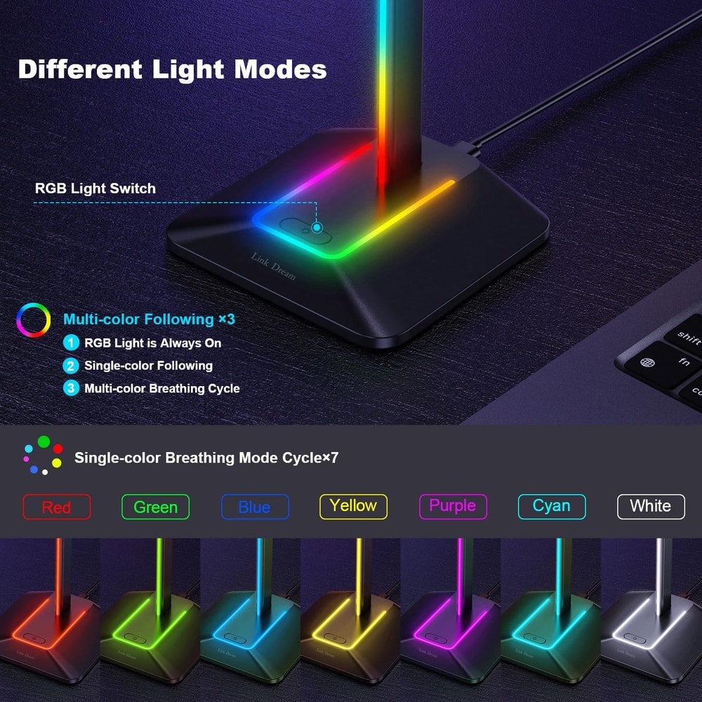 RGB Gaming Headphone Stand With USB 2