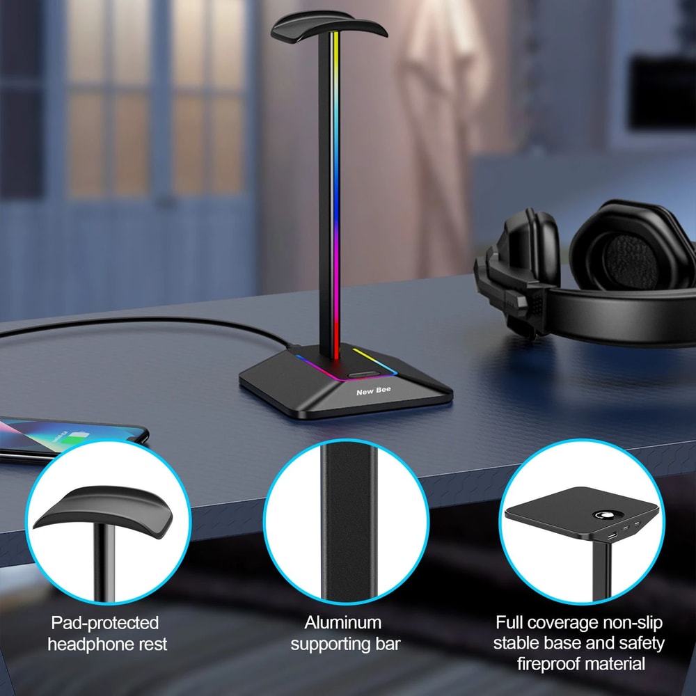 RGB Gaming Headphone Stand With USB 10