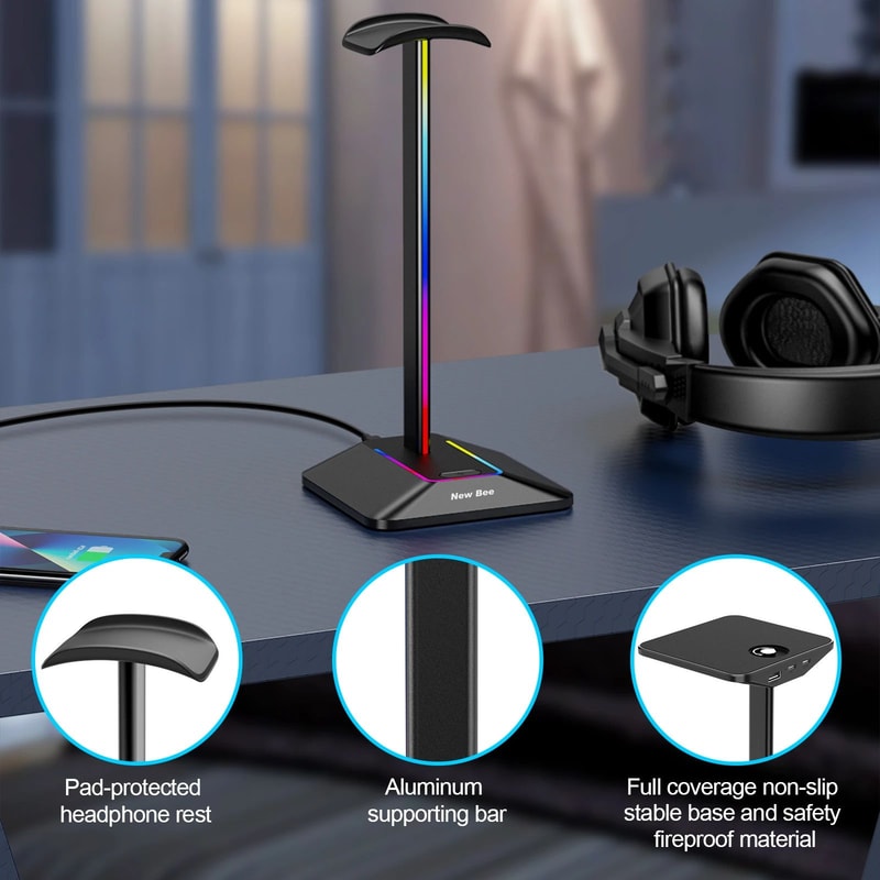 RGB Gaming Headphone Stand With USB 10