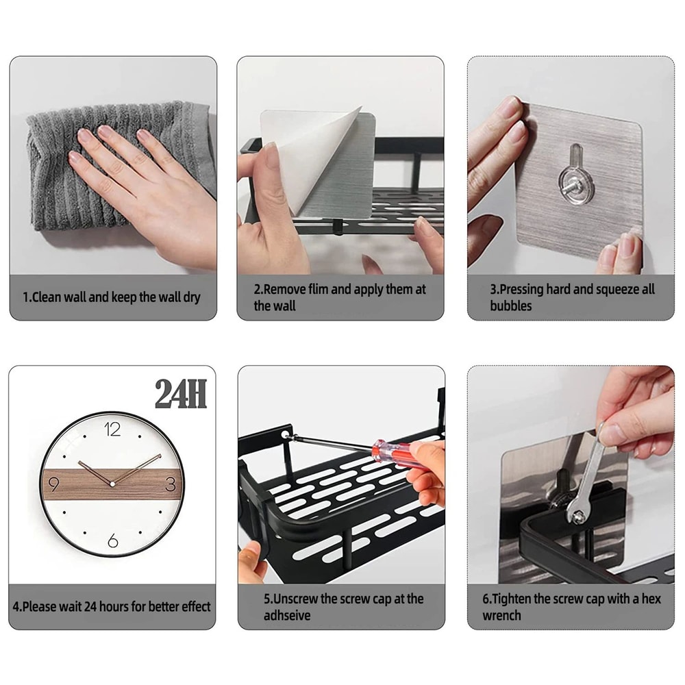 No Drill Wall Mounted Bathroom Corner Shelf 4