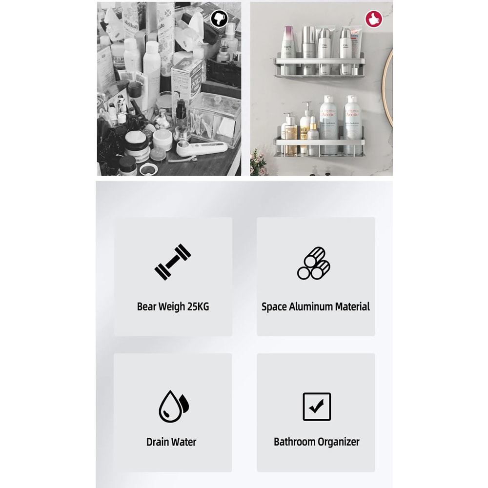 No Drill Wall Mounted Bathroom Corner Shelf 6