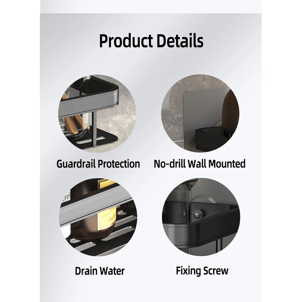 No Drill Wall Mounted Bathroom Corner Shelf 7