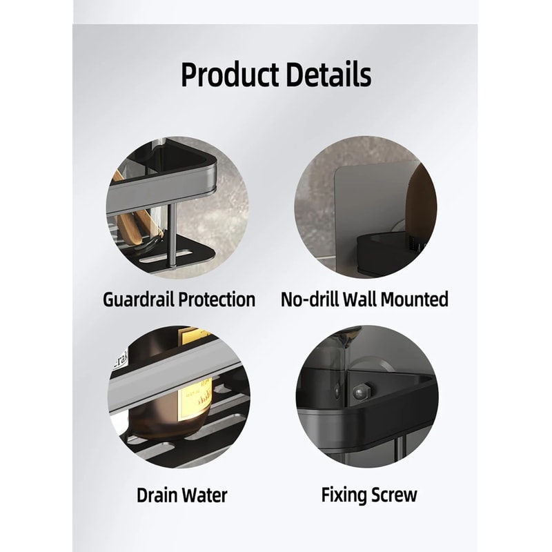 No Drill Wall Mounted Bathroom Corner Shelf 7