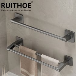 no drill double bar bathroom towel rack