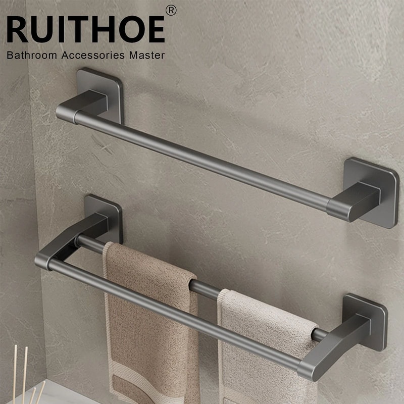 No Drill Double Bar Bathroom Towel Rack 0