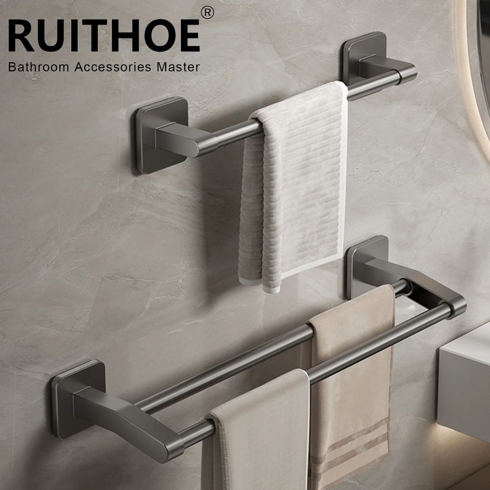 No Drill Double Bar Bathroom Towel Rack 1