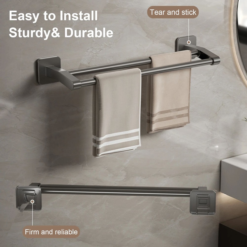 No Drill Double Bar Bathroom Towel Rack 2