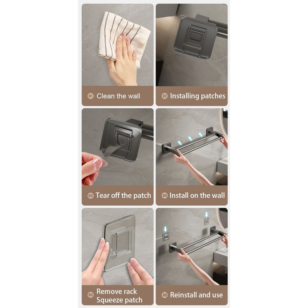 No Drill Double Bar Bathroom Towel Rack 7