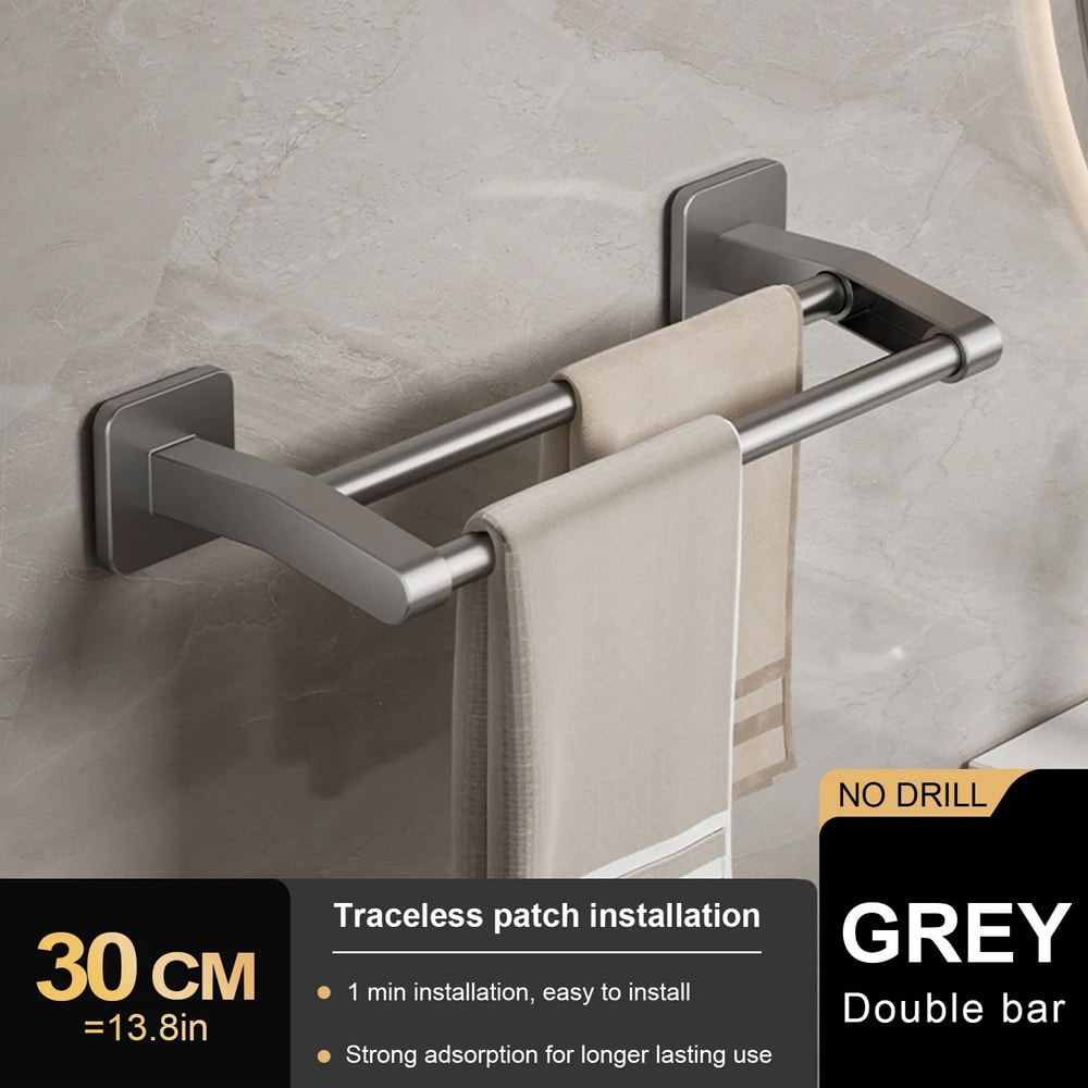 No Drill Double Bar Bathroom Towel Rack 13