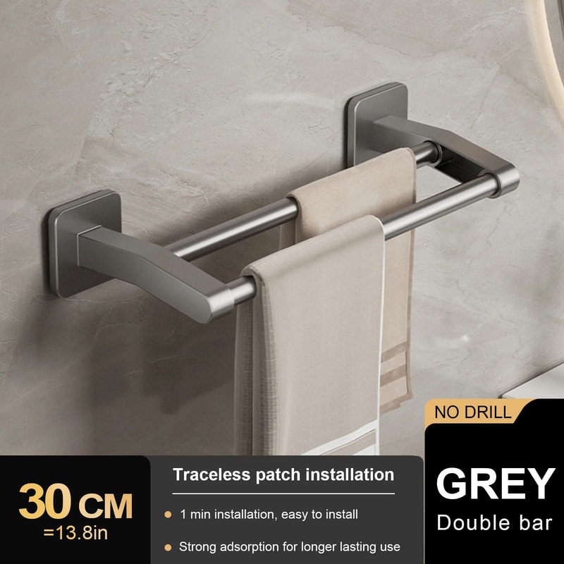 No Drill Double Bar Bathroom Towel Rack 13