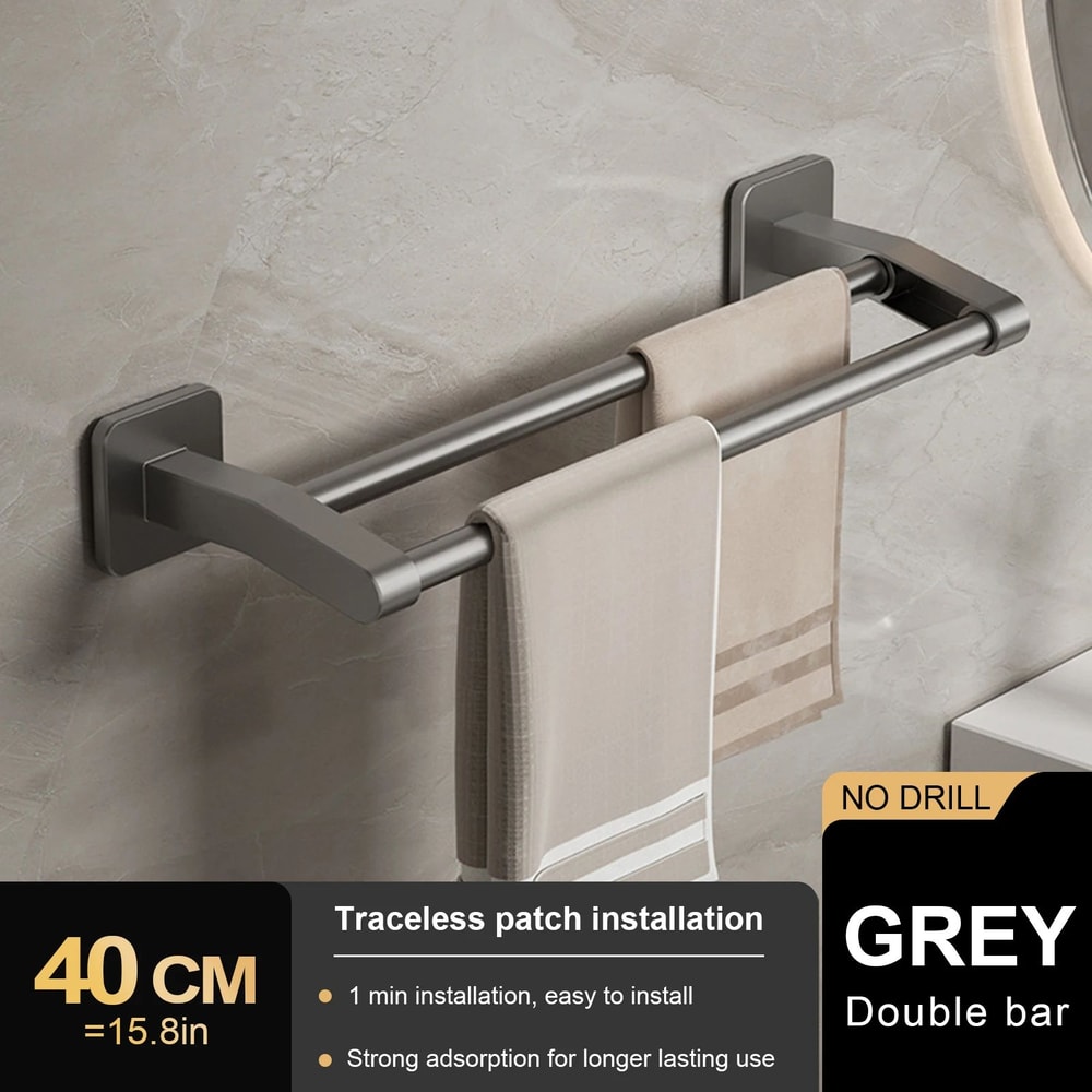 No Drill Double Bar Bathroom Towel Rack 14