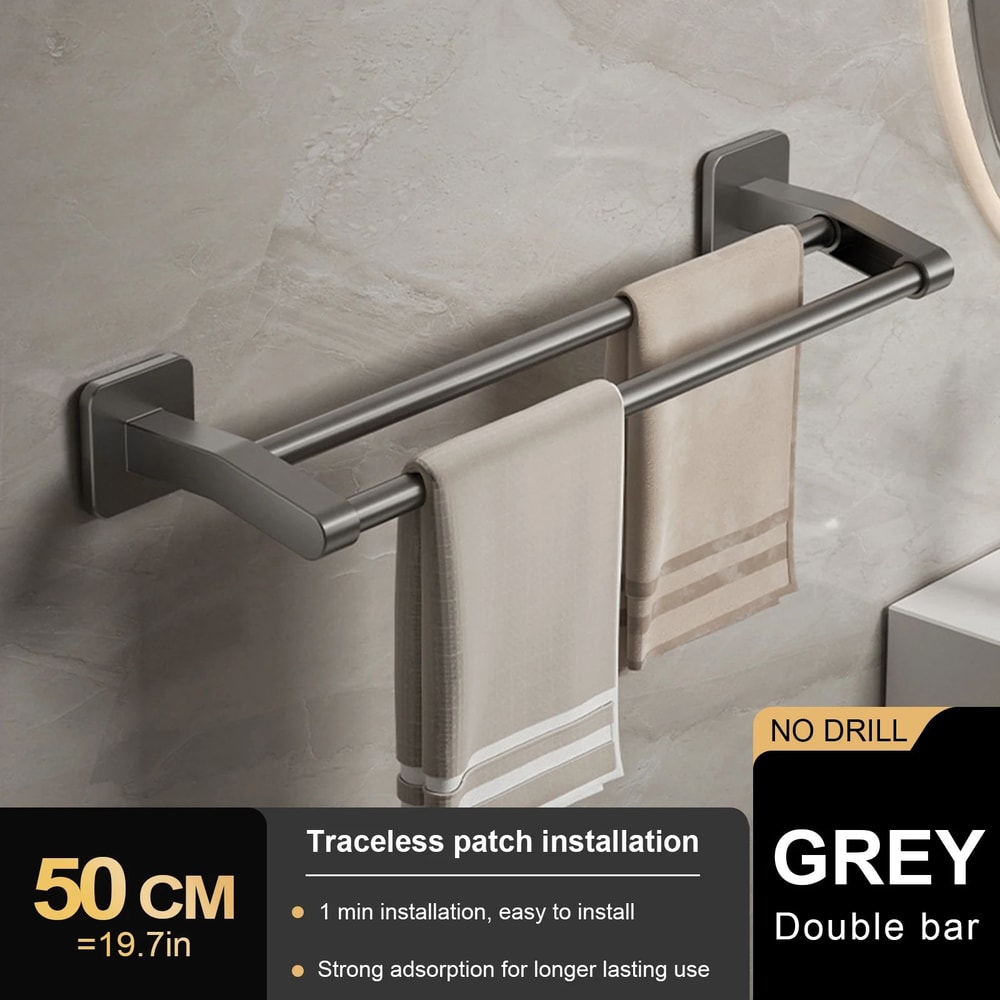 No Drill Double Bar Bathroom Towel Rack 15
