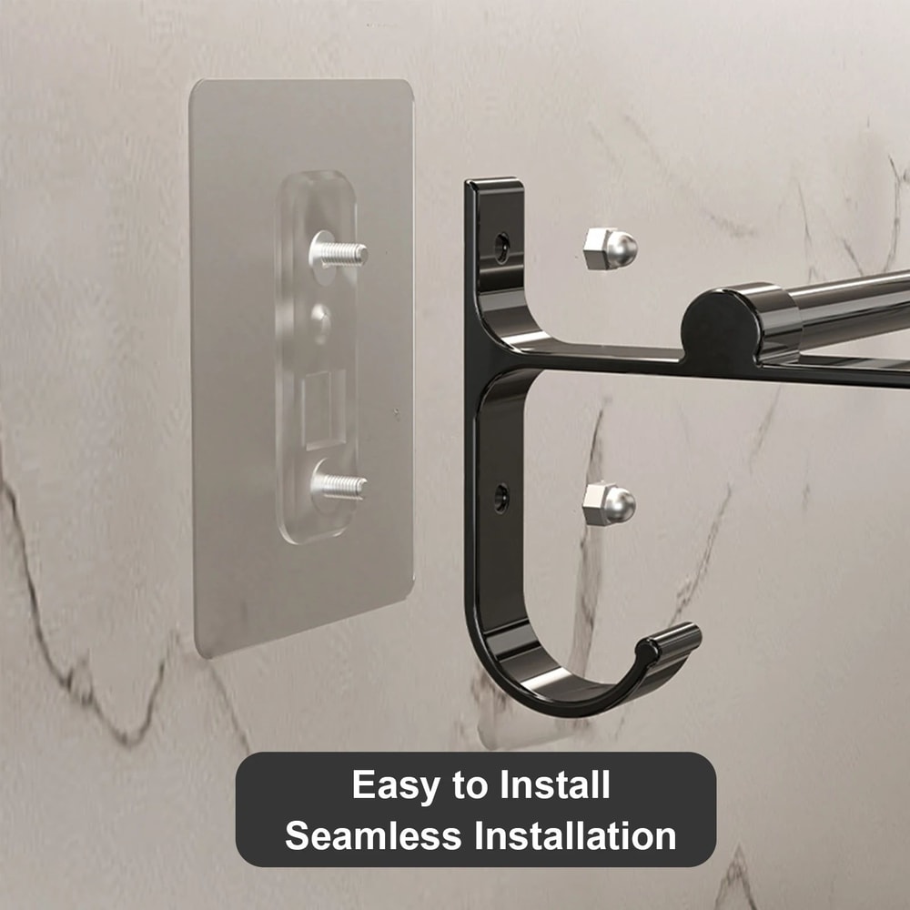 No Drill Aluminum Double Bar Towel Rack 3