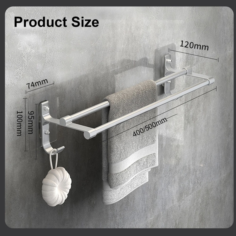 No Drill Aluminum Double Bar Towel Rack 5